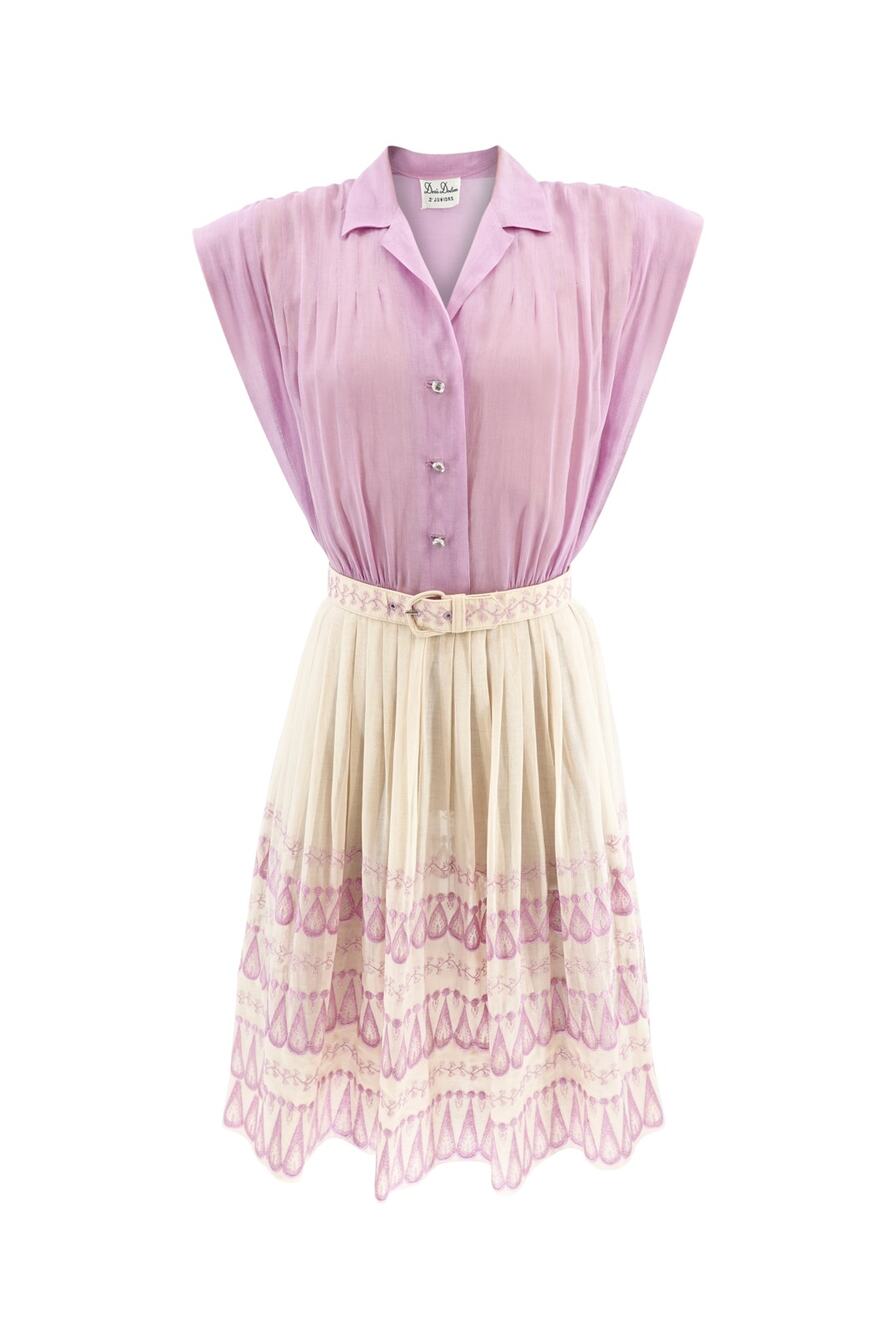 Vintage 1940s Lavender Embroidered Border Dress